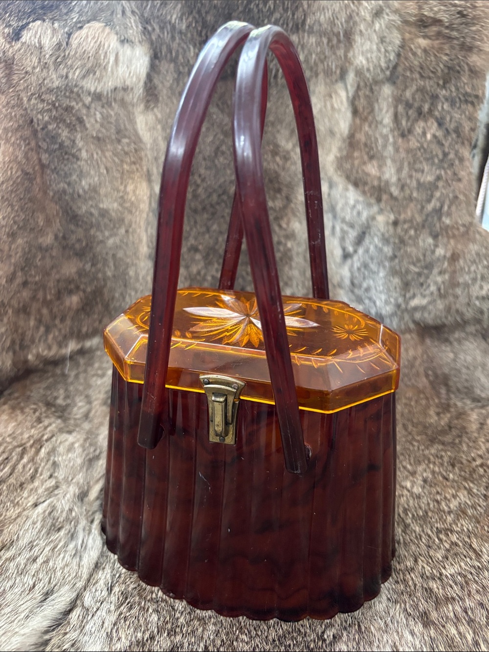 Vintage Amber Brown Acrylic Top-Handle Women’s Bag